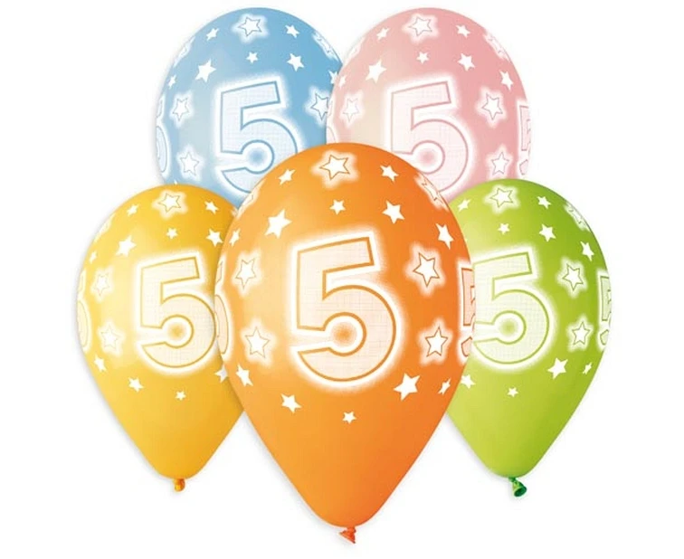 Balony Gemar 13", pastel premium hel 5. urodziny 5szt.
