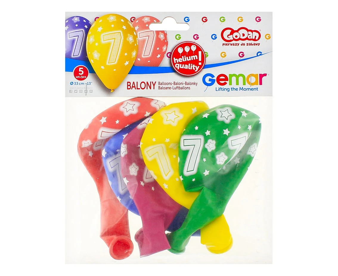 Balony Gemar 13", pastel premium hel 7. urodziny 5szt.