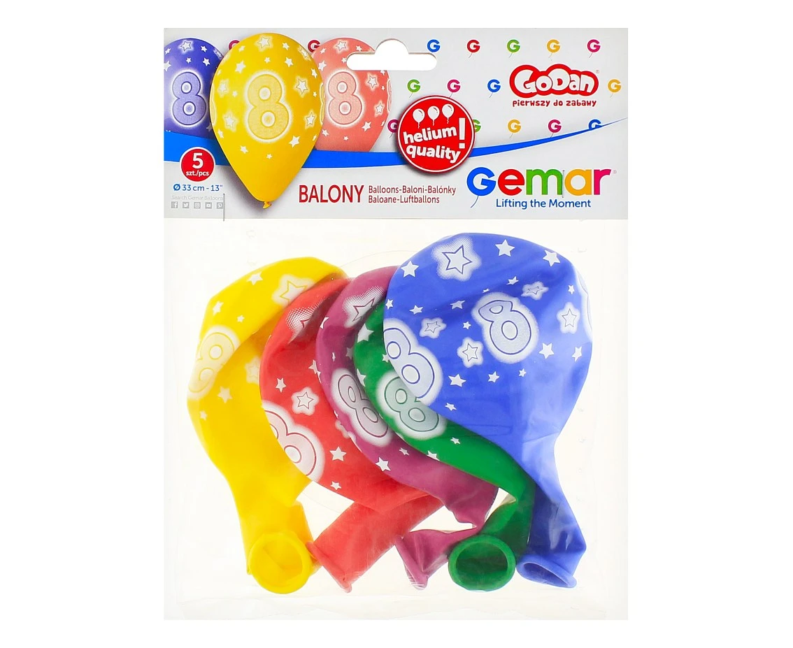 Balony Gemar 13", pastel premium hel 8. urodziny 5szt.