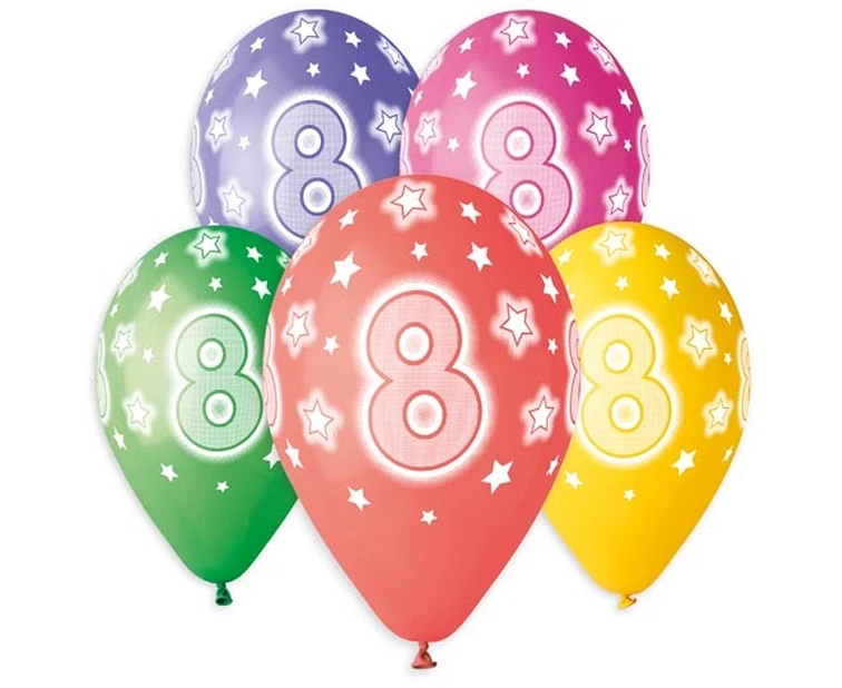 Balony Gemar 13", pastel premium hel 8. urodziny 5szt.