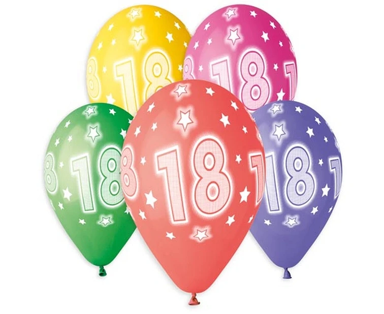 Balony Gemar 13", pastel premium hel 18. urodziny, 5szt. KK