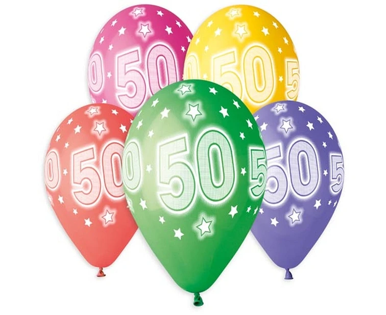 Balony Gemar 13", pastel premium hel 50. urodziny 5szt. KK