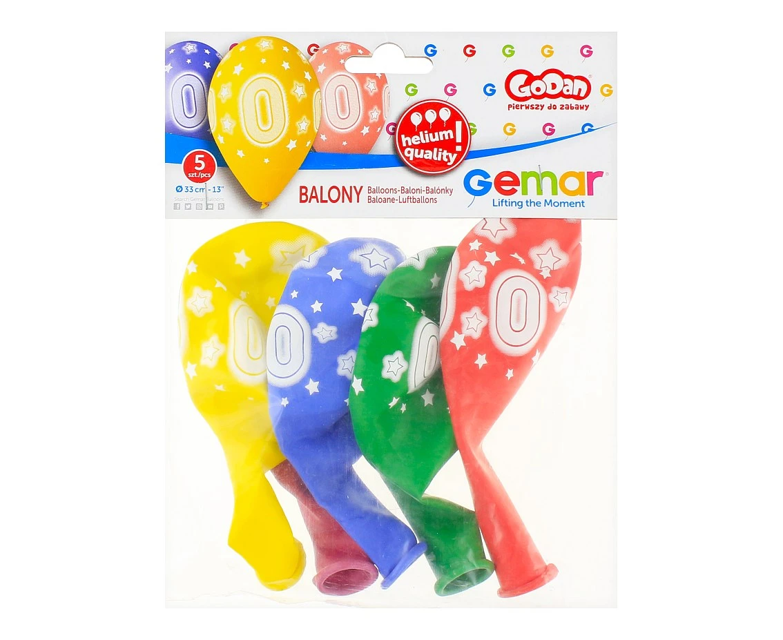 Balony Gemar 13", pastel premium hel 0. urodziny, 5szt. KK
