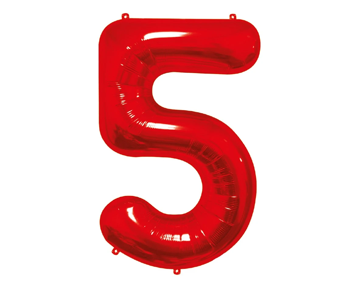 Balon foliowy B&C Cyfra 5, czerwona, 85 cm
