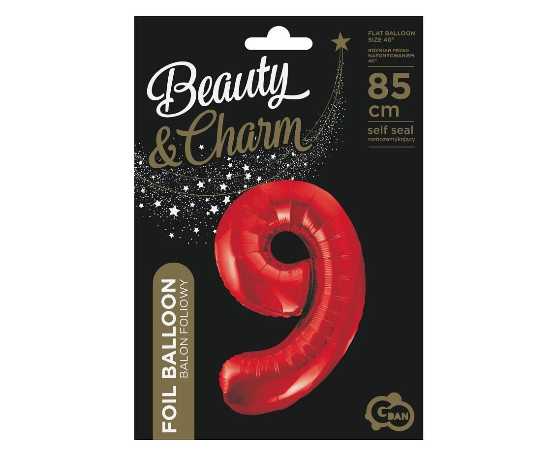 Balon foliowy B&C Cyfra 9, czerwona, 85 cm