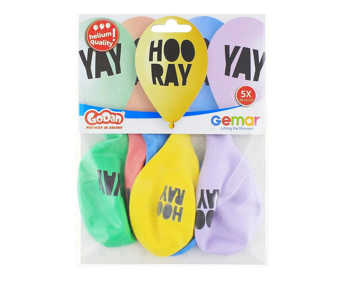 Balony Gemar 13", pastel premium hel hooray, 5szt. KK