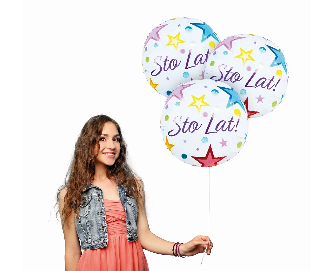 Balon foliowy Sto Lat, okrągły 18" AA