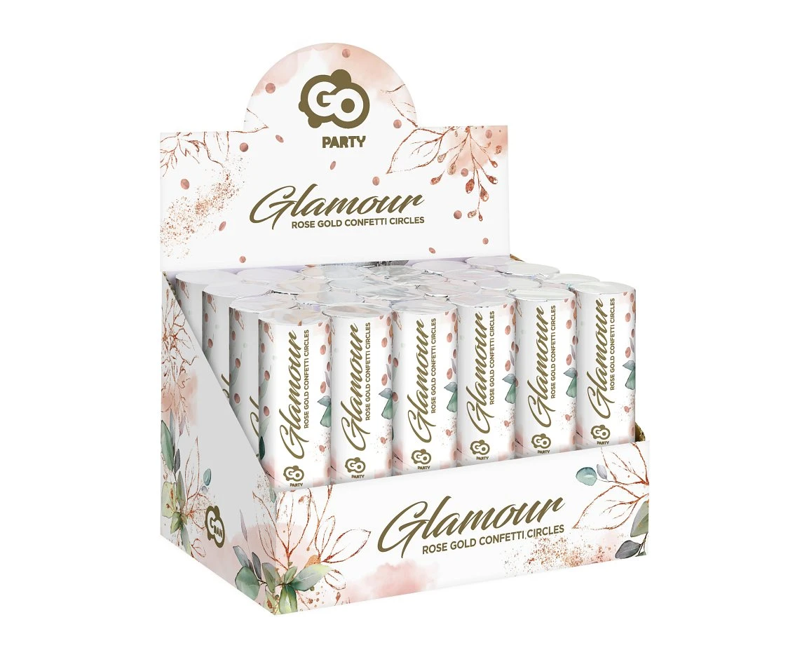 Konfetti pneumatyczne Glamour, kółeczka foliowe różowo-złote  / 15 cm
