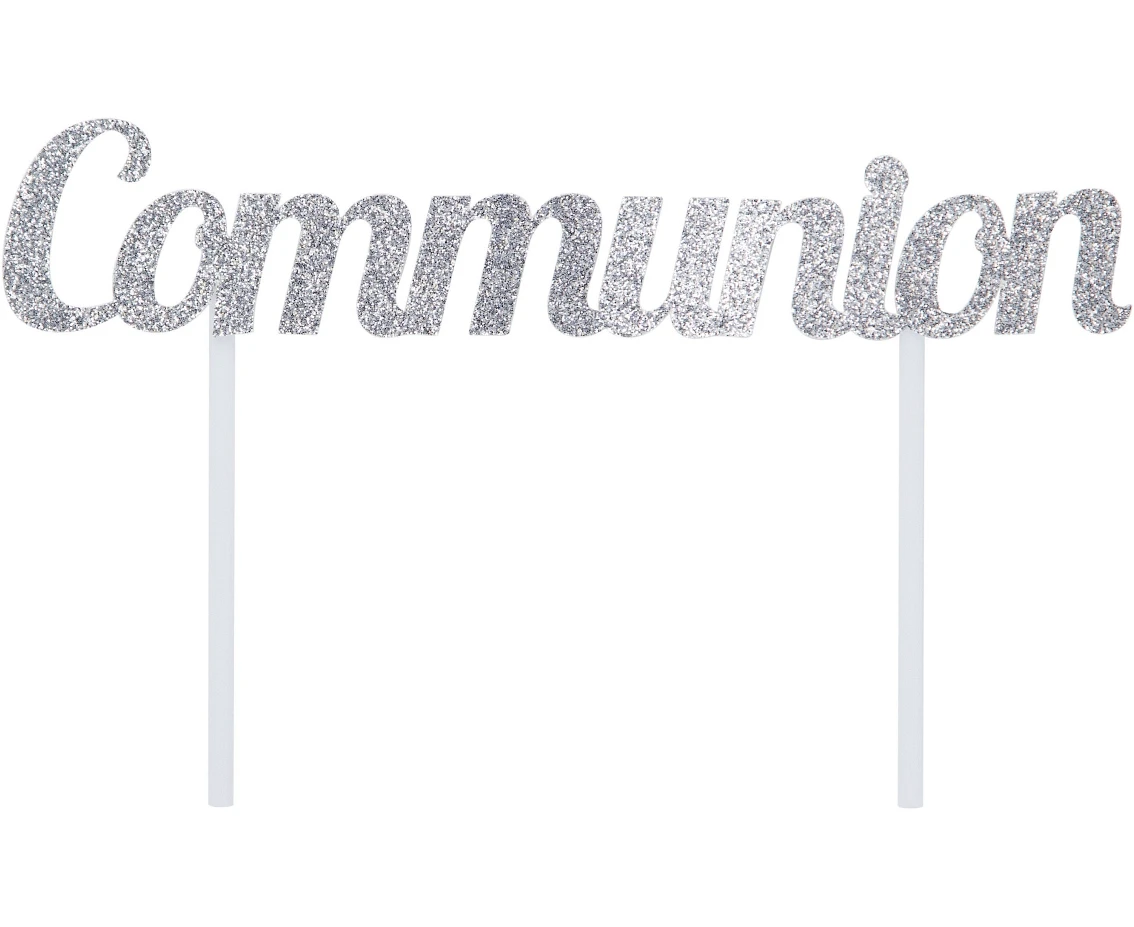 Brokatowa dekoracja na tort Communion, srebrna