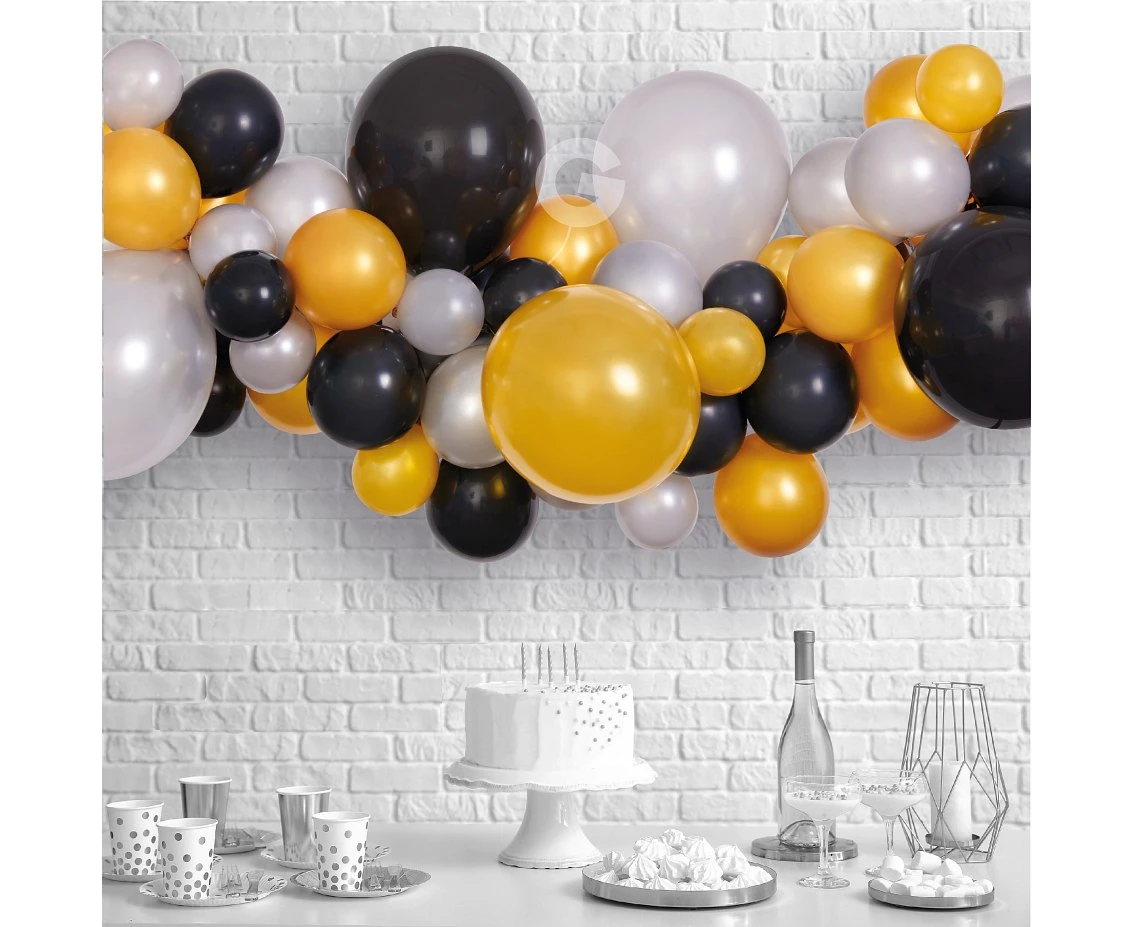 Girlanda balonowa DIY Srebrno-złoto-czarna, 65 szt.