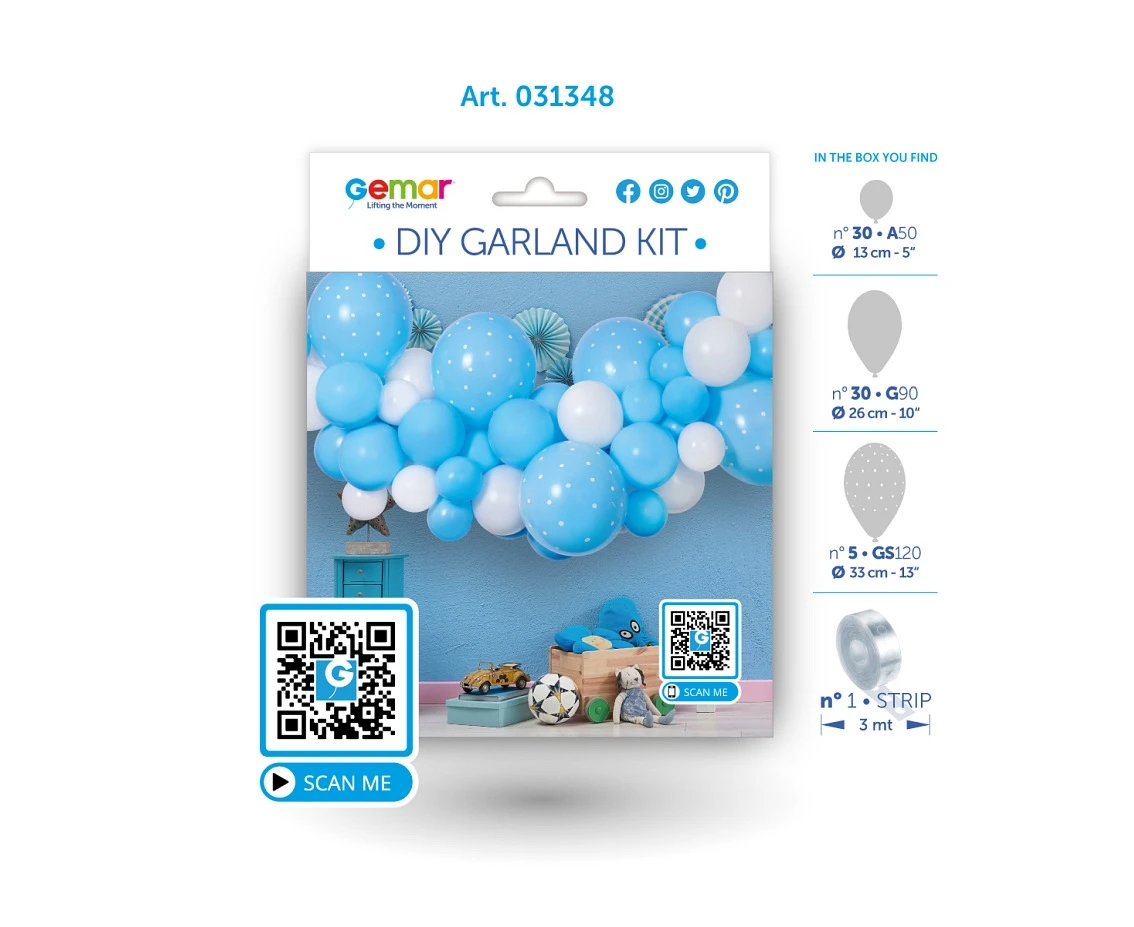 Girlanda balonowa Gemar, diy baby blue, 65szt.