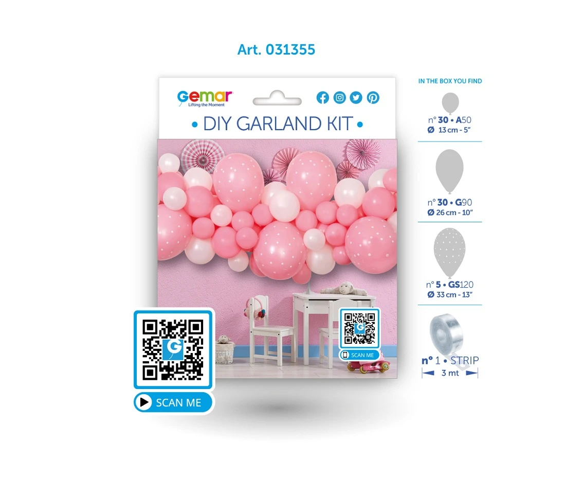Girlanda balonowa Gemar, diy baby pink, 65szt.