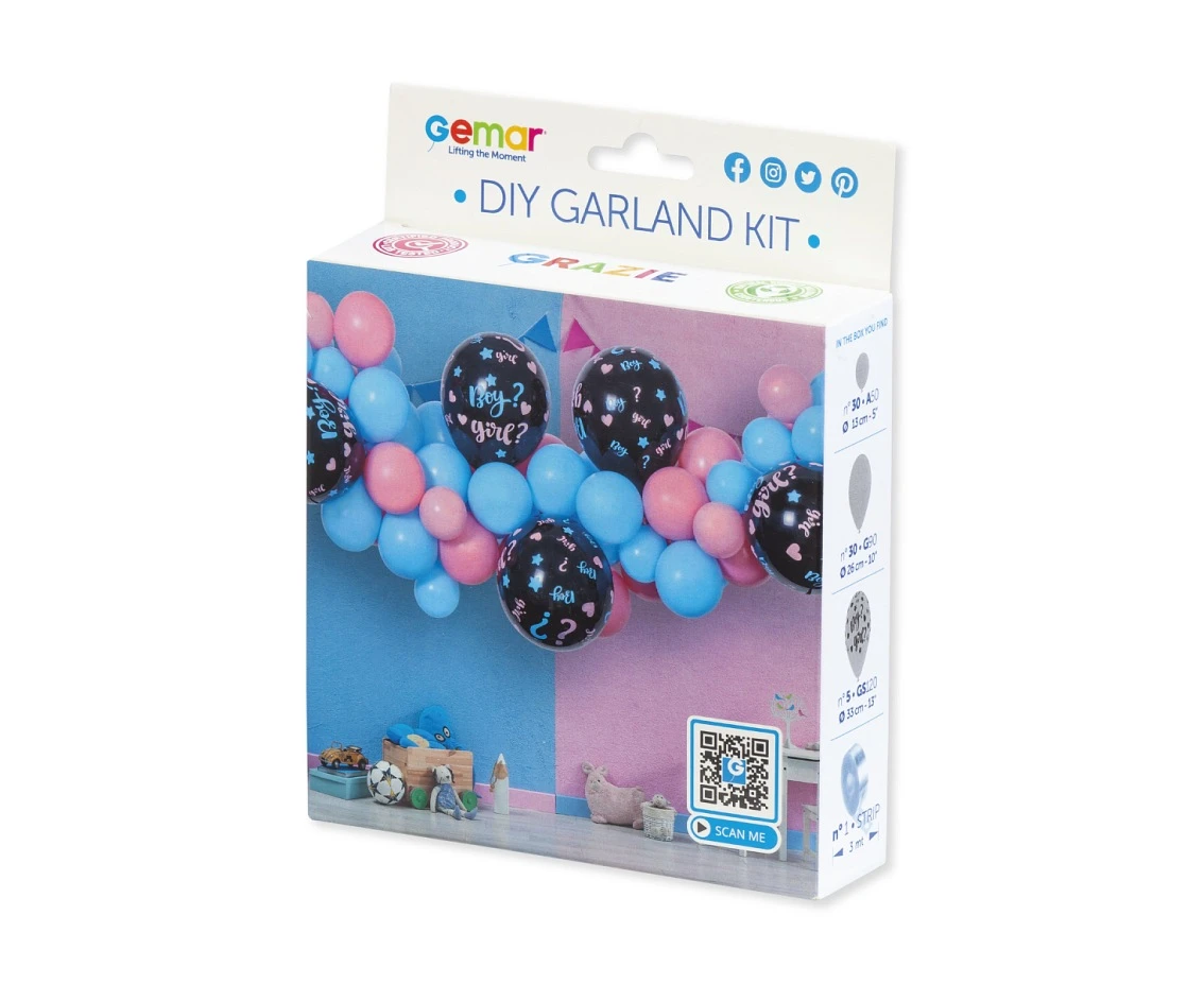 Girlanda balonowa DIY He or She, 65 szt.