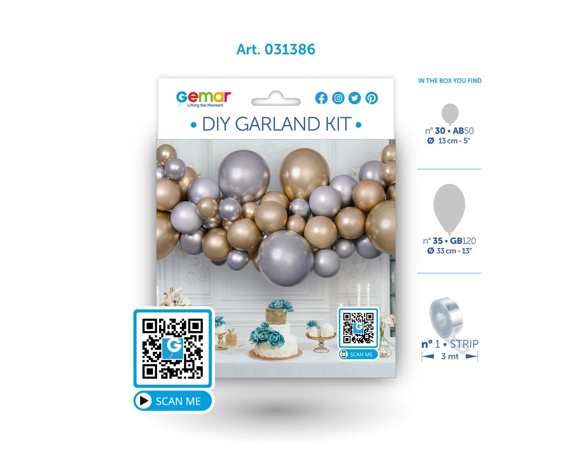 Girlanda balonowa Gemar, diy srebrnozłota shine, 65szt.