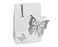 Numery na stoliki Elegant Butterfly, biało-srebrne, 12 szt.