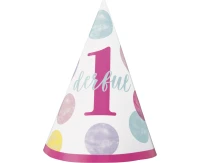 Czapeczka First Birthday, różowe groszki
