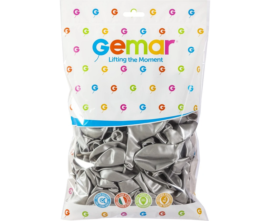 Balony Gemar 8", metalik srebrne, 100szt.