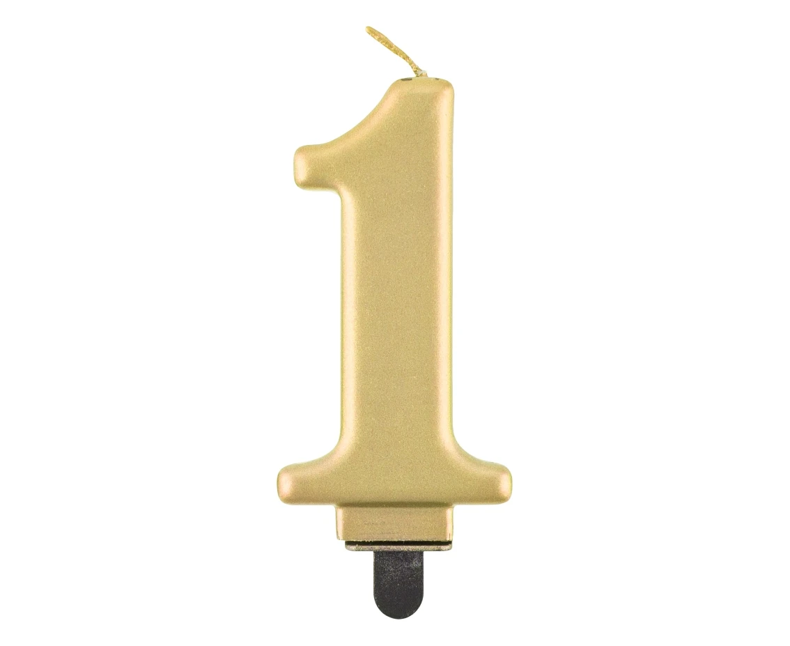 Świeczka B&C cyferka 1, metalik złota, 8 cm