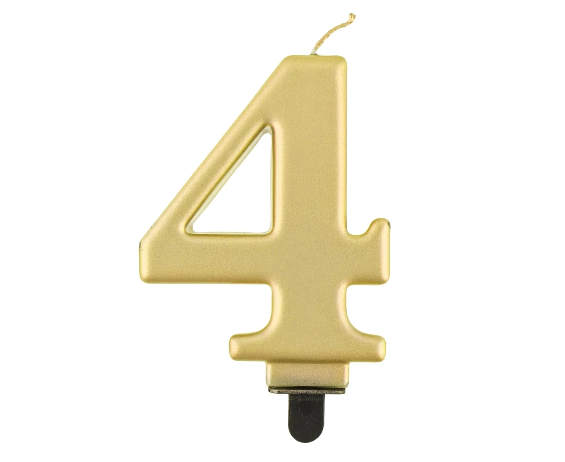Świeczka B&C cyferka 4, metalik złota, 8 cm