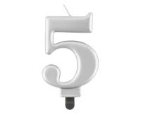 Świeczka B&C cyferka 5, metalik srebrna, 8 cm