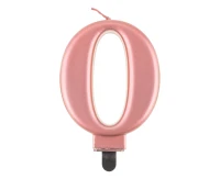 Świeczka B&C cyferka 0, metalik różowo-złota, 8 cm