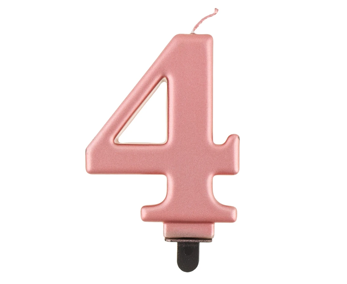 Świeczka B&C cyferka 4, metalik różowo-złota, 8 cm