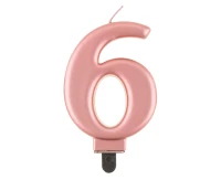 Świeczka B&C cyferka 6, metalik różowo-złota, 8 cm