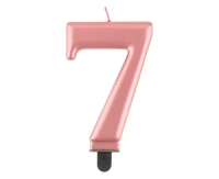 Świeczka B&C cyferka 7, metalik różowo-złota, 8 cm