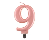 Świeczka B&C cyferka 9, metalik różowo-złota, 8 cm