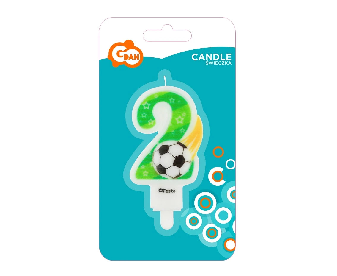 Świeczka cyferka 2, z piłką, 7,8 cm KK