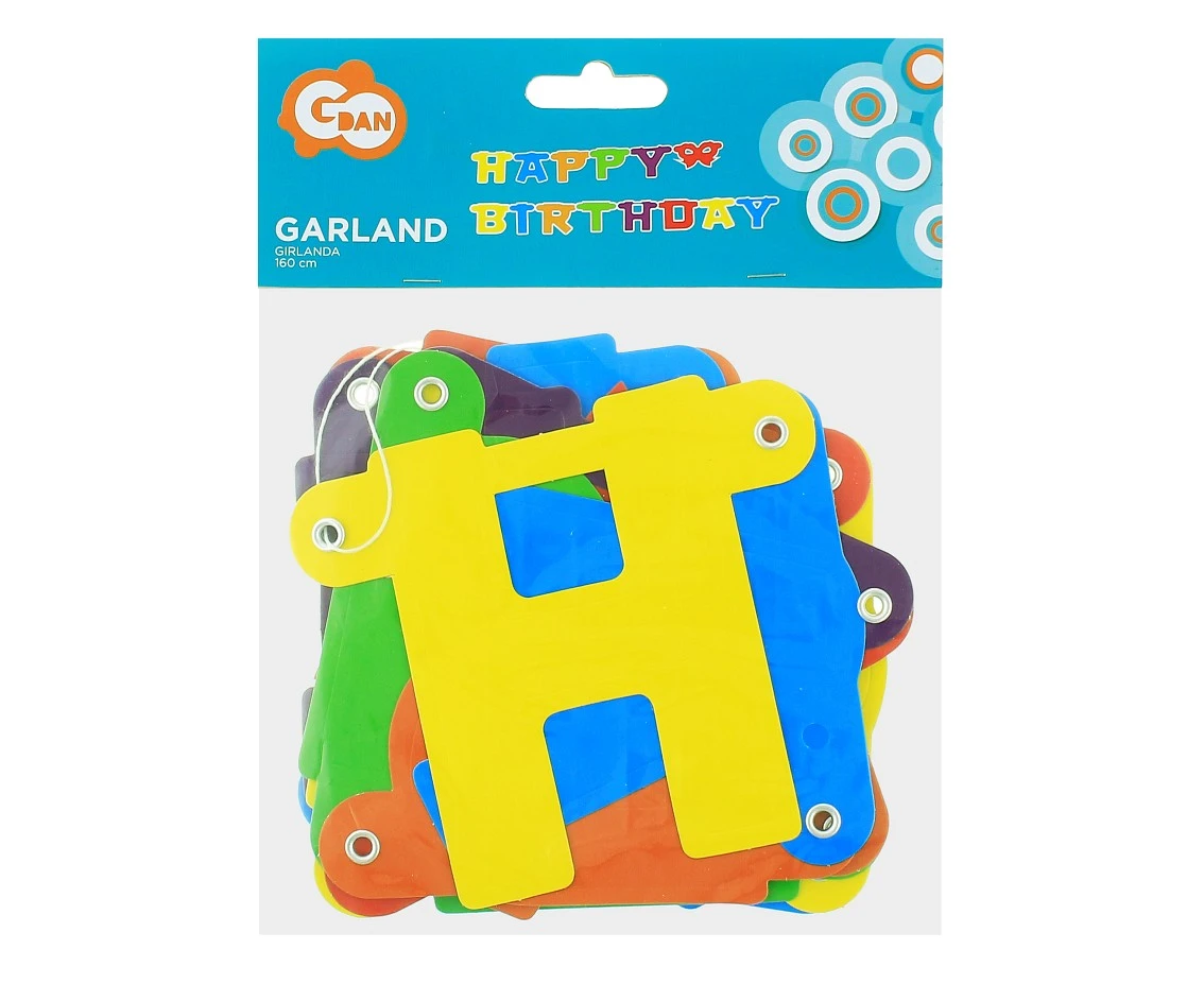 Girlanda papierowa Happy Birthday, kolorowa, 160 cm KK