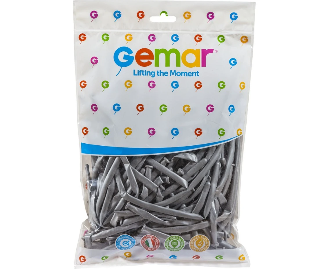 Balony Gemar, rurki włoskie srebrne, 100szt.
