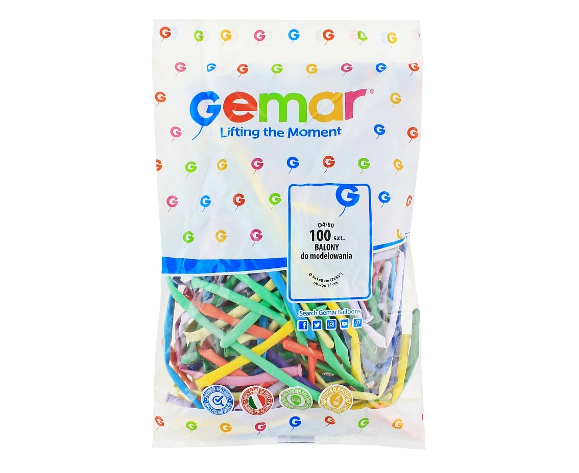 Balony Gemar, rurki włoskie mix macaron, 100szt.