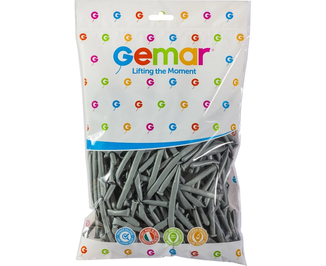 Balony Gemar, rurki włoskie szare, 100szt.