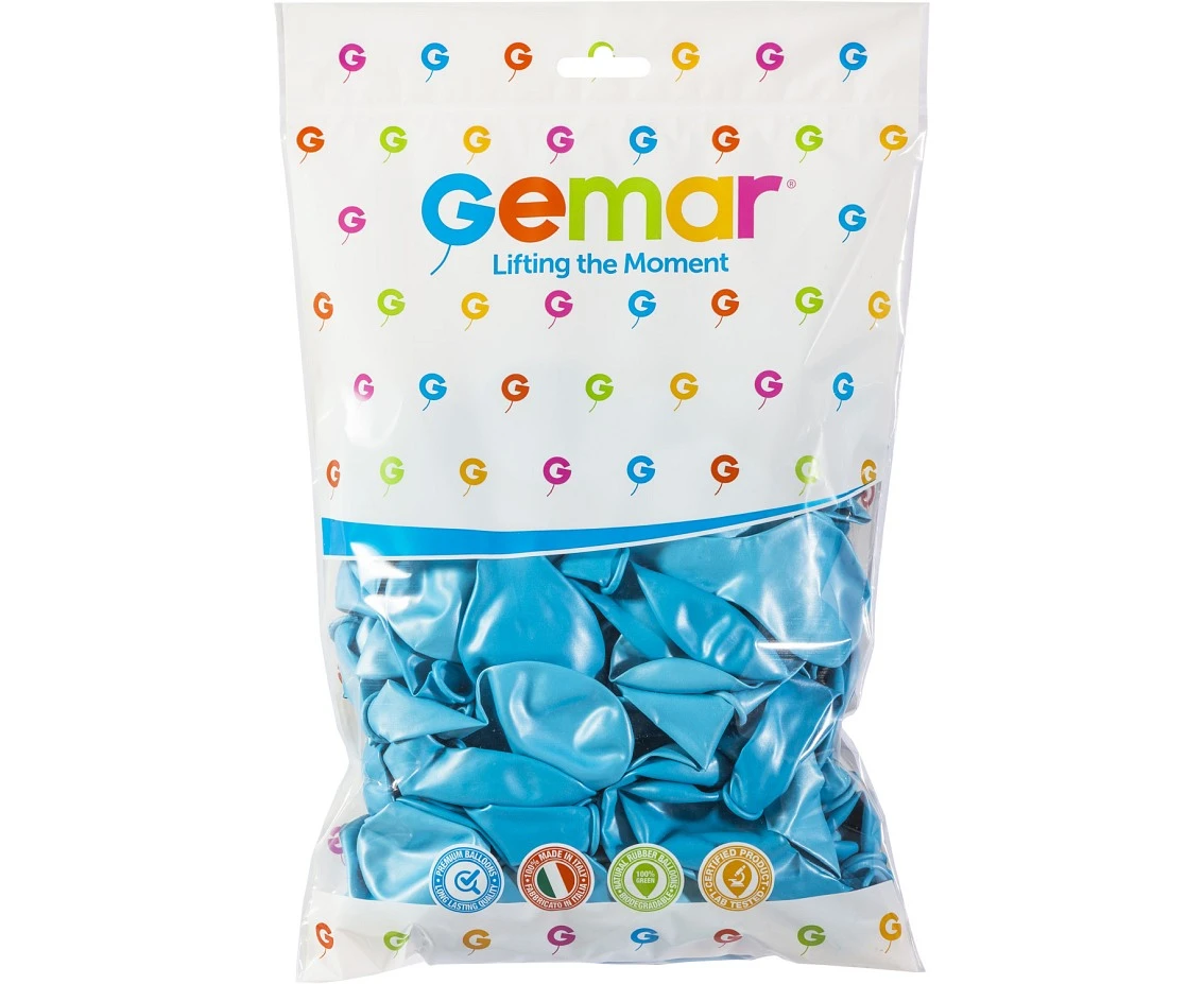 Balony Gemar 13", metalik błękitne, 50szt. KK