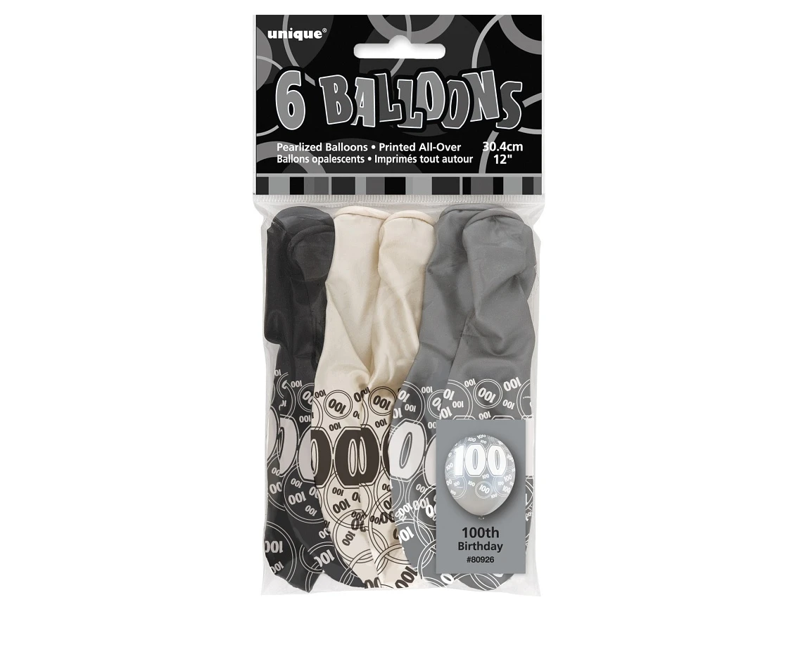 Balon UQ 12" Glitz z nadr. 100, czarny miks, 6 szt.