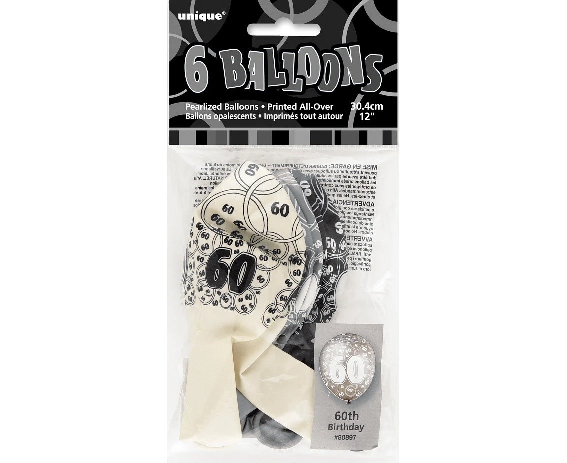 Balon UQ 12" Glitz z nadr. 60, czarny miks, 6 szt.