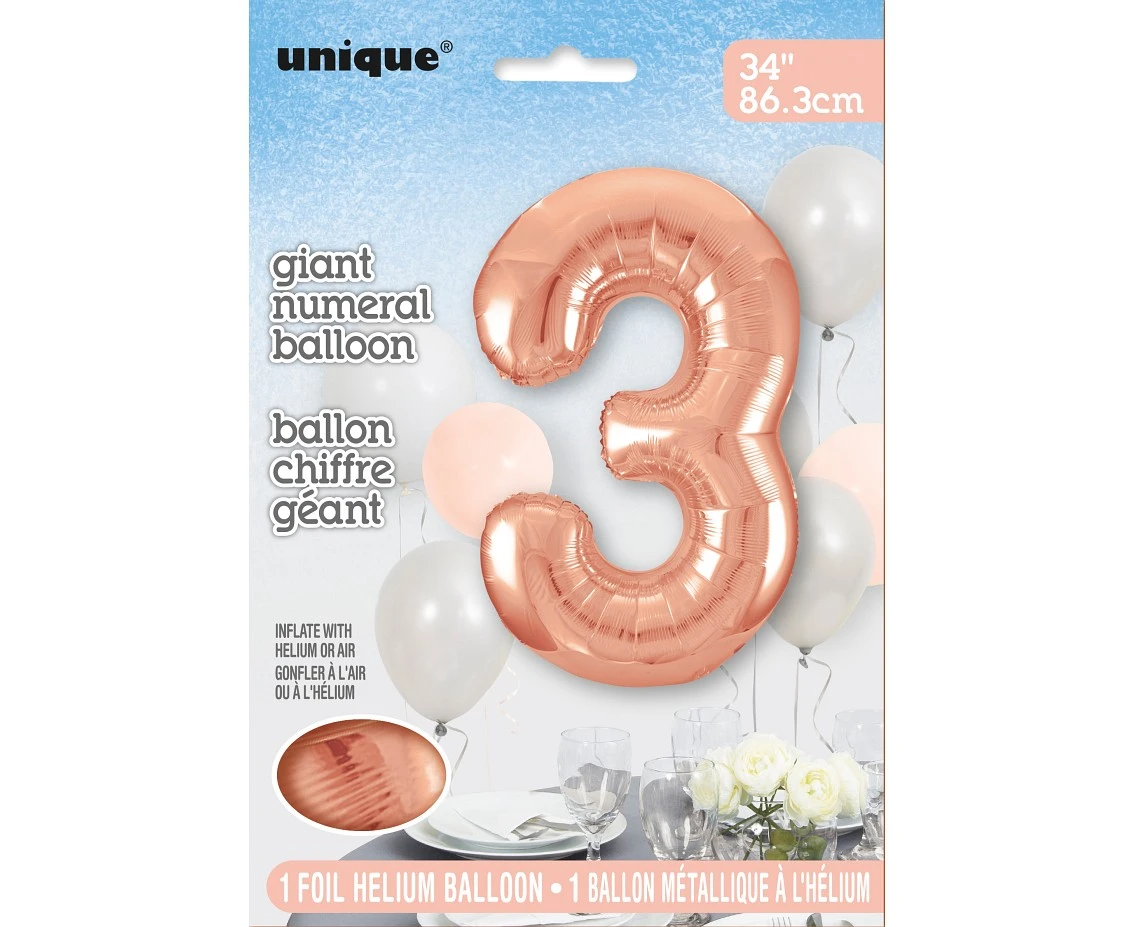 Balon foliowy UQ 34" Cyfra 3, różowo-złota