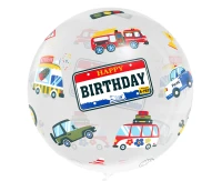 Balon Aqua - kryształowy, Happy Birthday (pojazdy), 20 cali KK