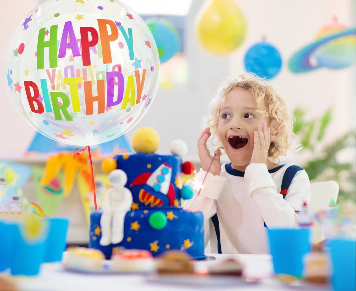 Balon Aqua - kryształowy, Happy Birthday (gwiazdy), 20 cali KK