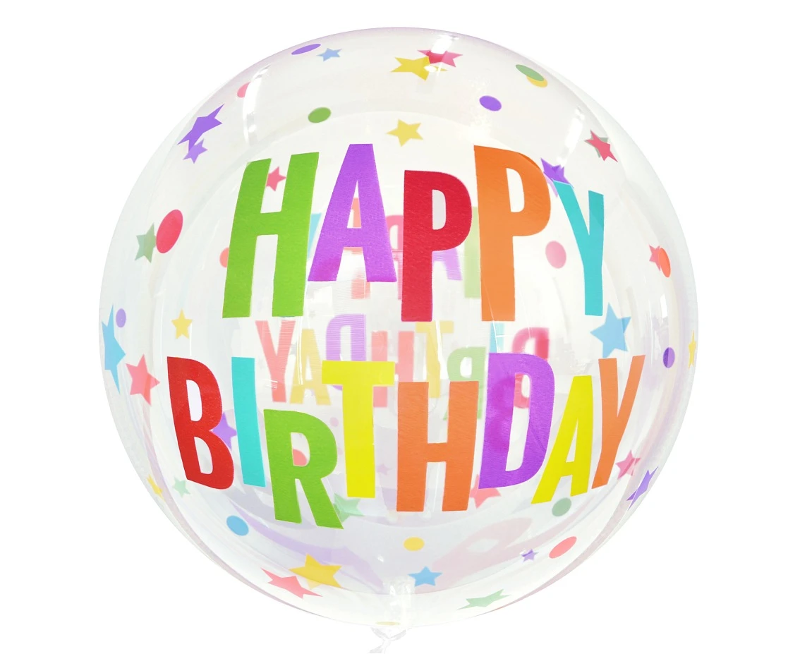 Balon Aqua - kryształowy, Happy Birthday (gwiazdy), 20 cali KK