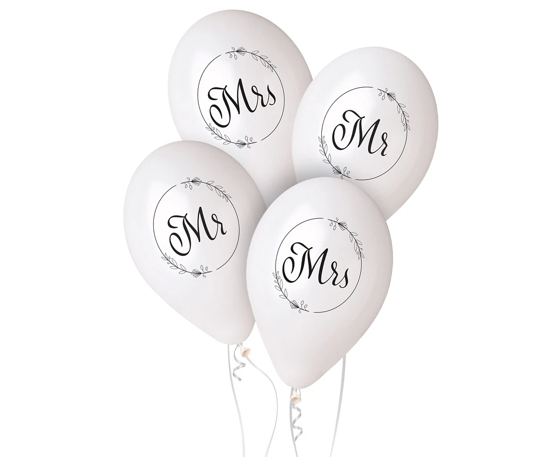 Balony Gemar 13", premium hel mr i mrs (w kółeczku), metalik, 4szt. KK