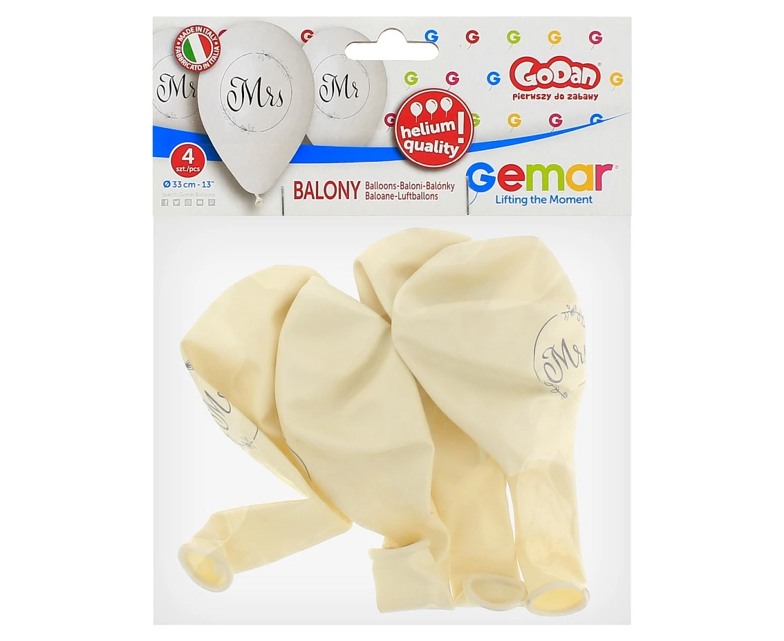 Balony Gemar 13", premium hel mr i mrs (w kółeczku), metalik, 4szt. KK