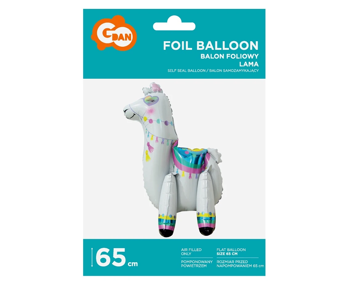 Balon foliowy Lama, 65 cm, biała, stojąca KK