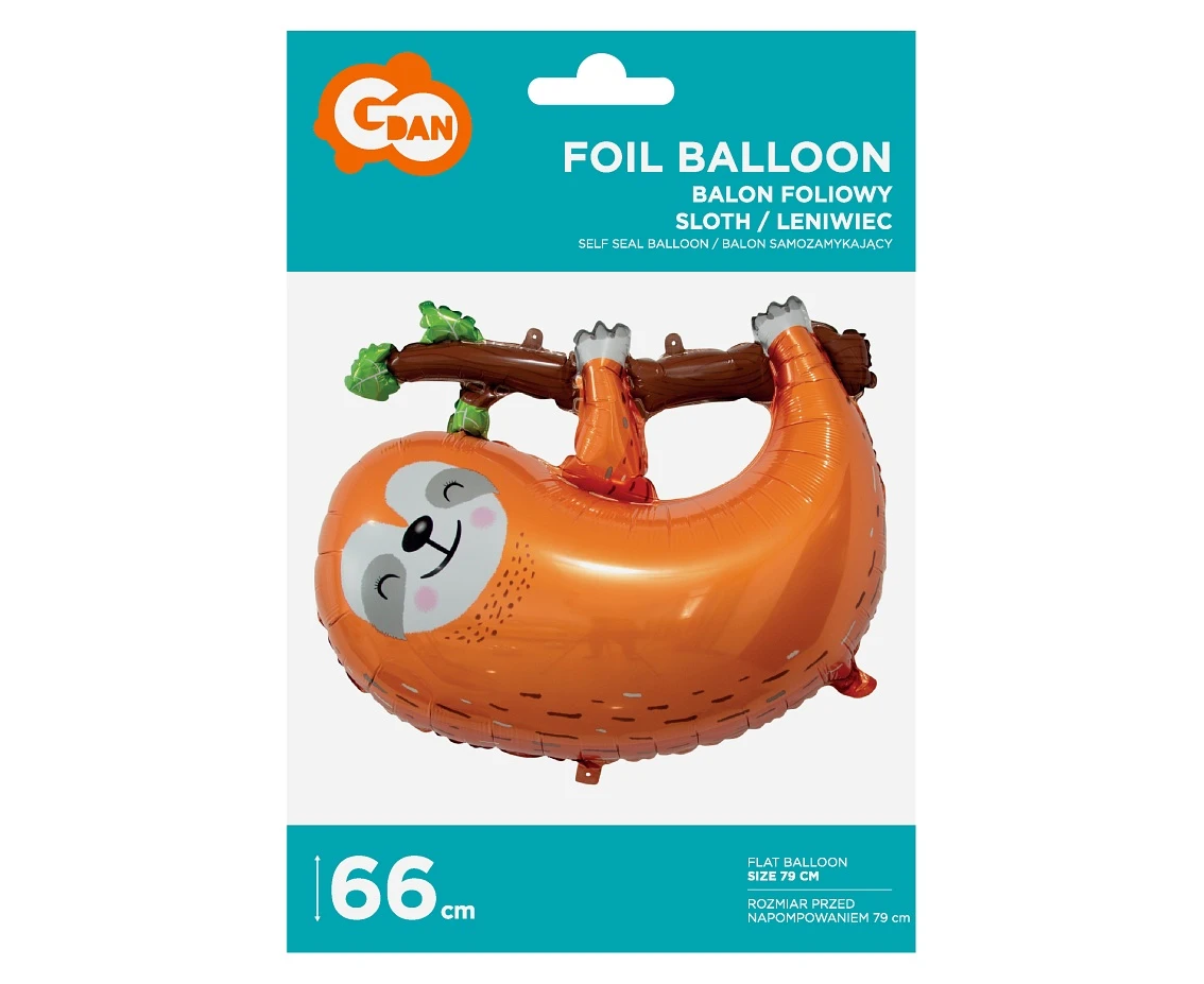 Balon foliowy Leniwiec, 68x55 cm, brązowy KK