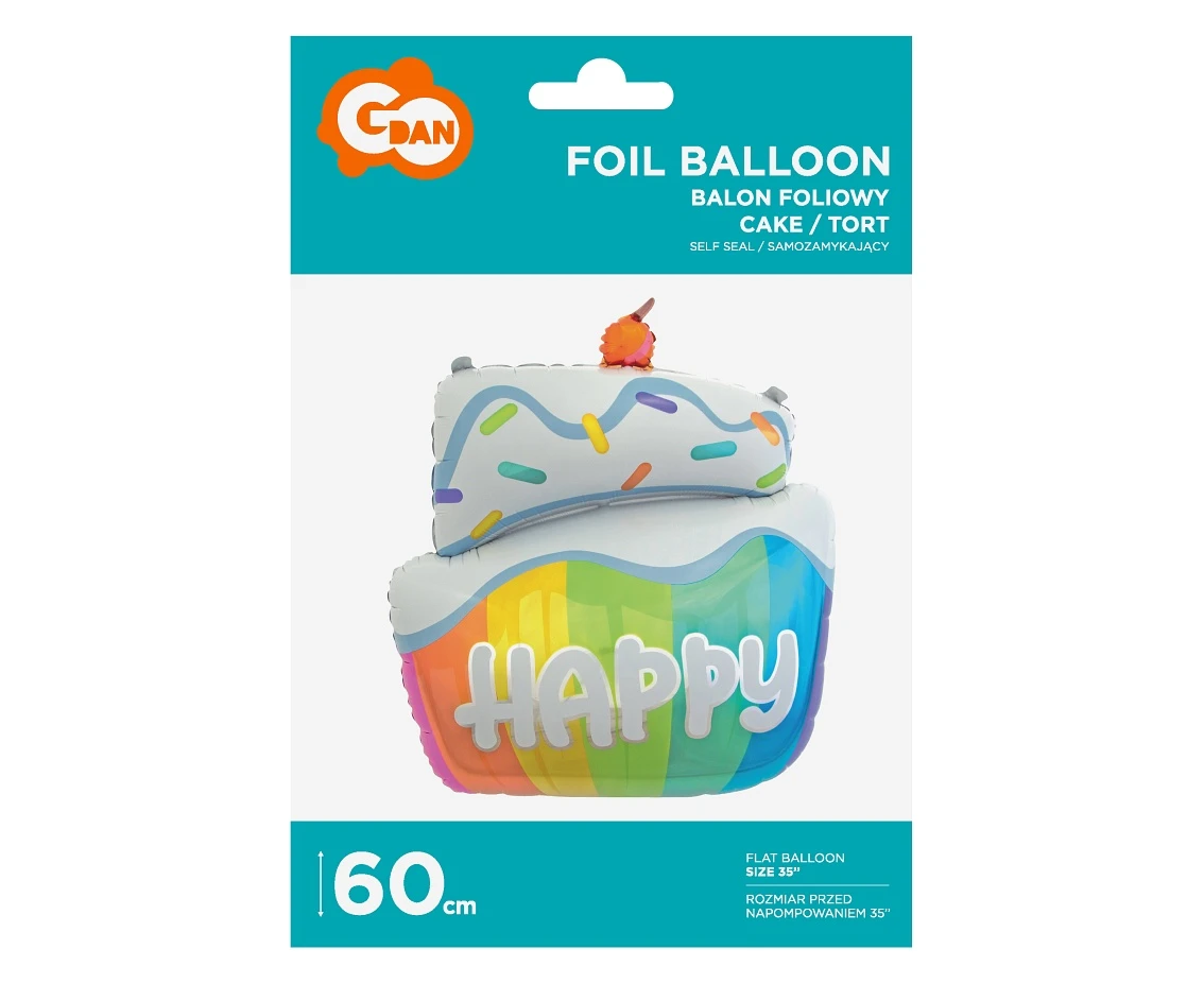 Balon foliowy Tort HAPPY, 60x50 cm KK