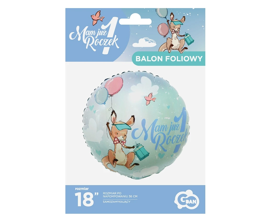 Balon foliowy Mam Już 1 Roczek, 18 cali (kangurek) AA