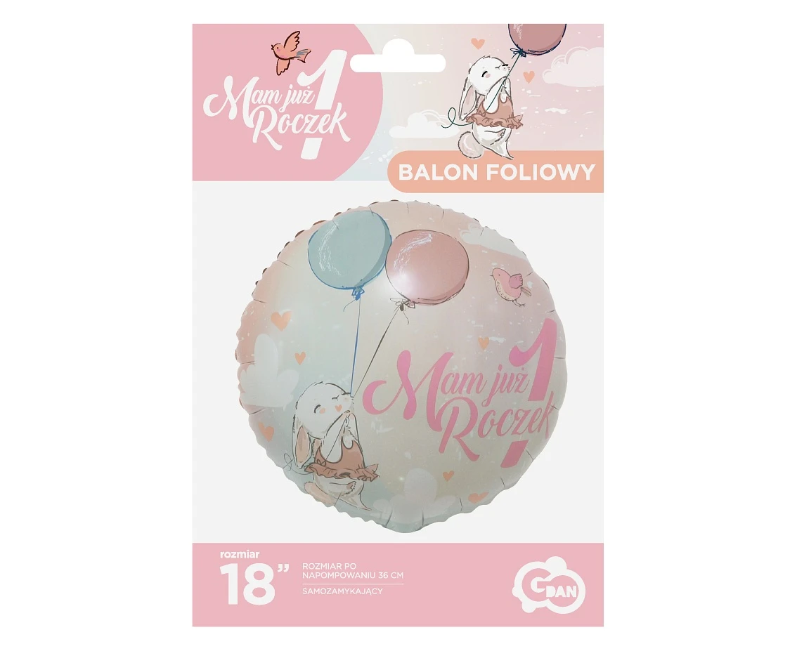 Balon foliowy Mam Już 1 Roczek, 18" (króliczek) AA