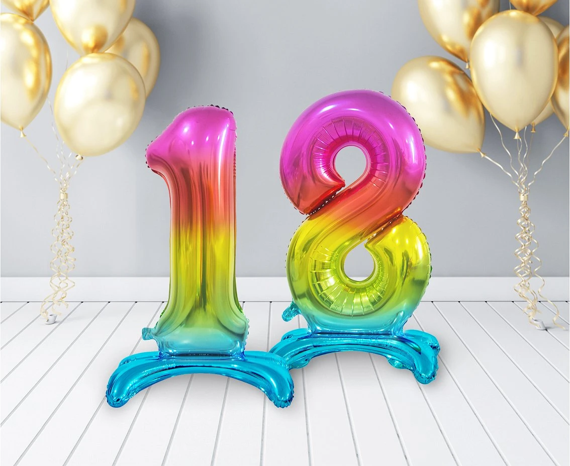 Balon foliowy B&C Cyfra stojąca 1, tęczowa, 74 cm AA