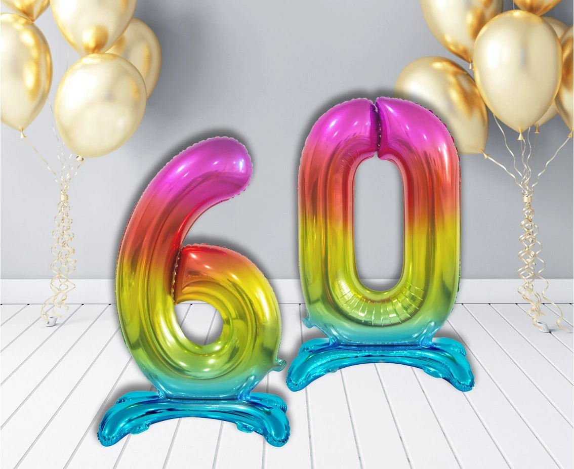Balon foliowy B&C Cyfra stojąca 6, tęczowa, 74 cm AA